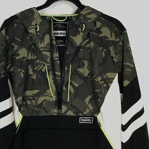 Superdry Jared Overhead XL Camo 1/4 Zip Hooded Anorak Windbreaker Jacket Black